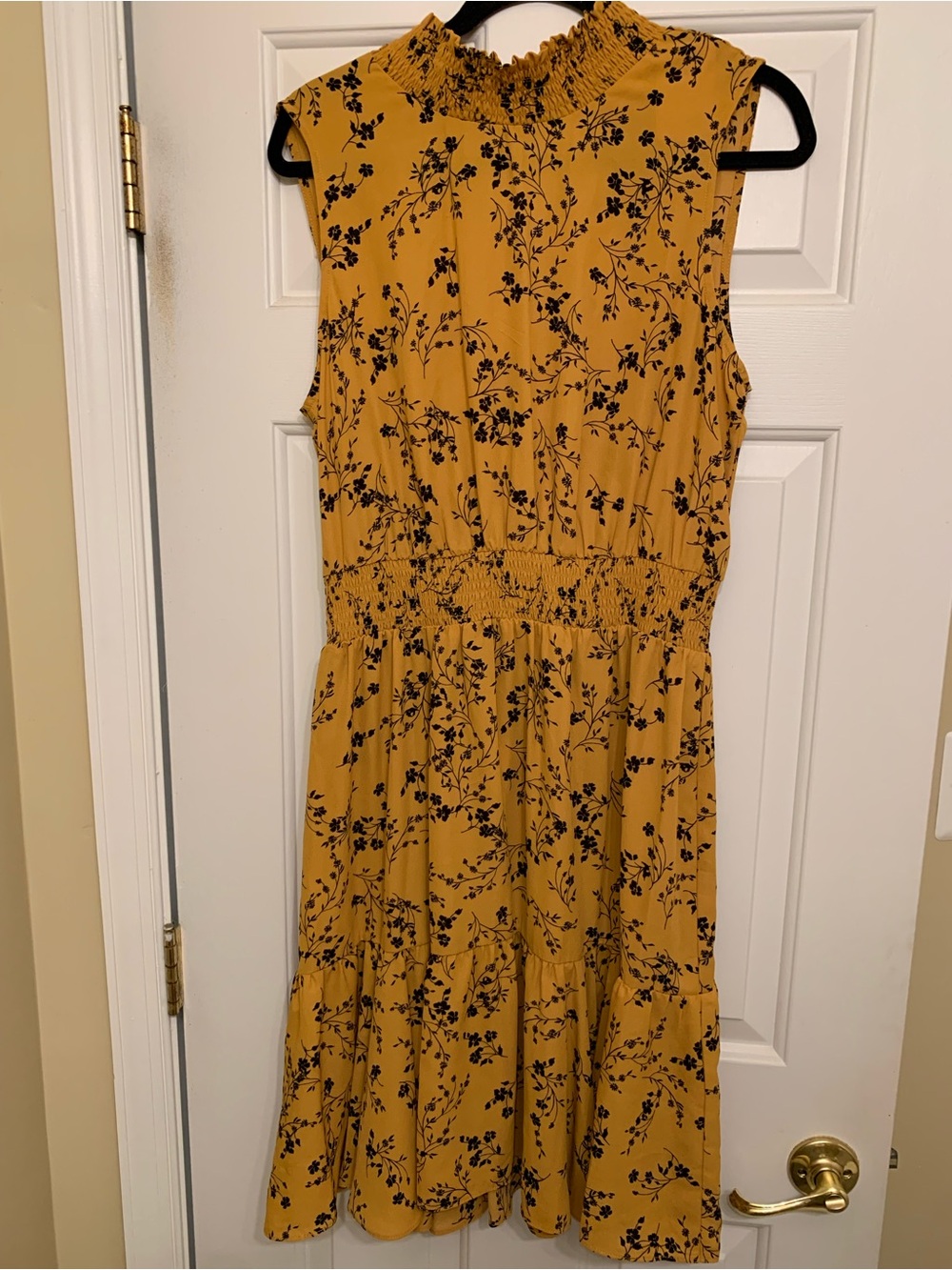 Nanette Lepore Mustard Floral Smocked Midi Dress
